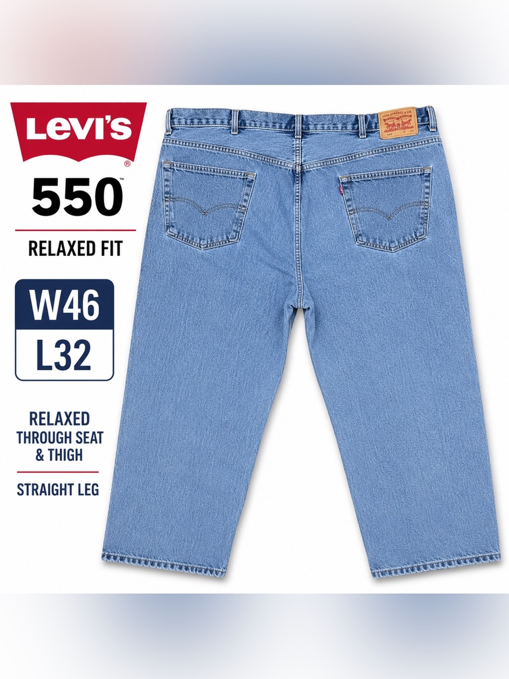 Levi’s 550 Men’s Jeans W46 L32 Relaxed Fit Light Wash Straight Leg